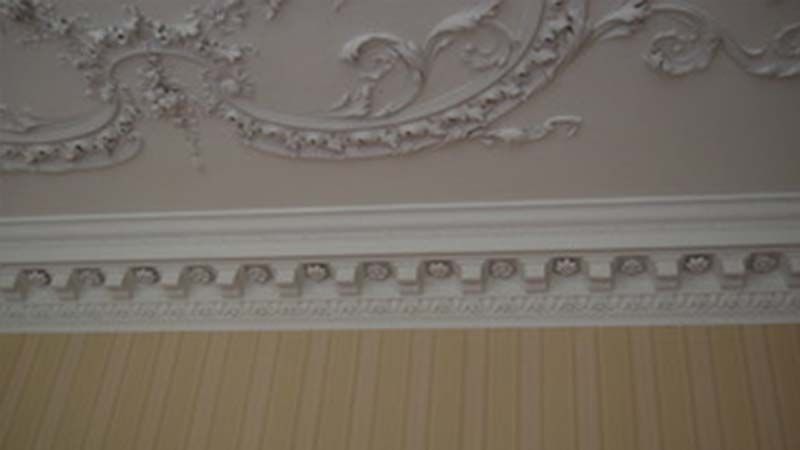 Decorative coving coated with Envirograf intumescent paint for lath and plaster walls and ceilings